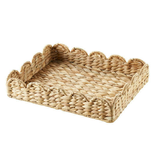 11" x 14" Scalloped Woven Natural Water Hyacinth Decorative Tray