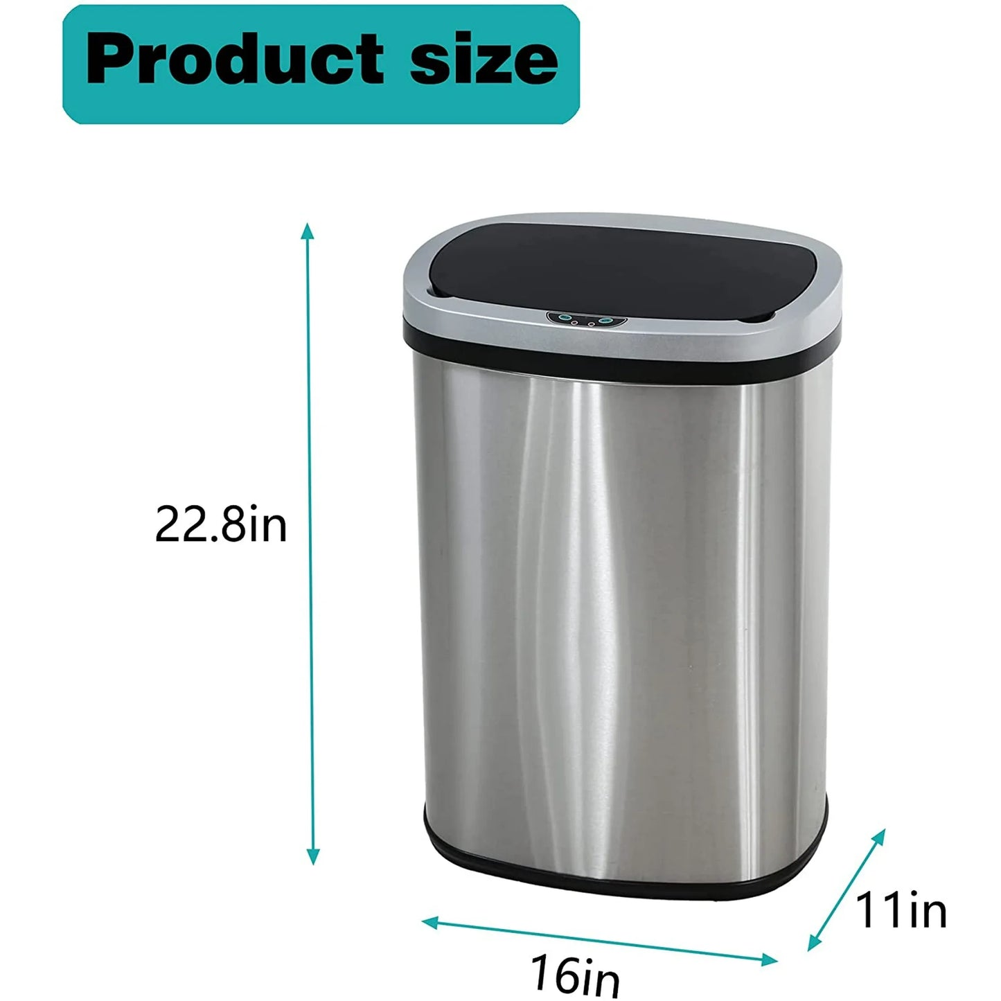 BestOffice 13 Gallon Stainless Steel Touchless Garbage Trash Can with Motion Sensor for Indoor Use(Silver)