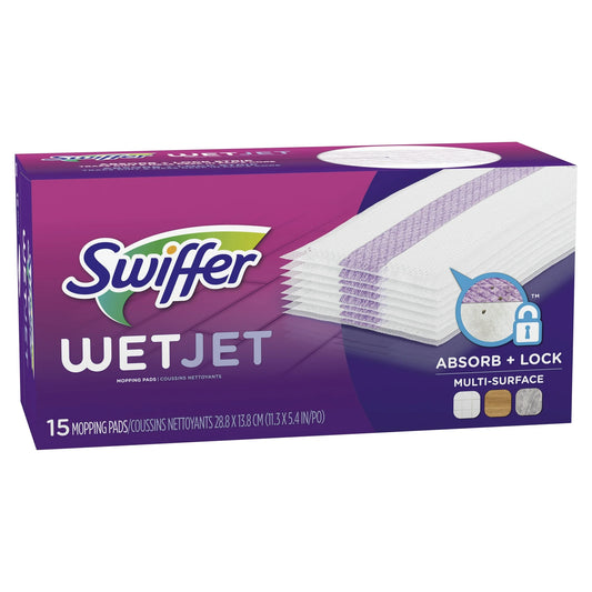 Swiffer Wet Jet Mop Cleaning Pads Refill, Floor Cleaner for Mopping Wood, Laminate, Tile, 15ct