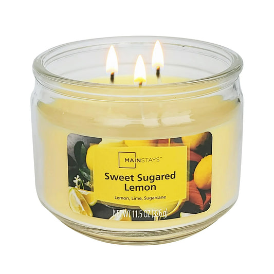 Mainstays 3-Wick Glass Jar Candle, Sweet Sugared Lemon, Yellow, 11.5 oz