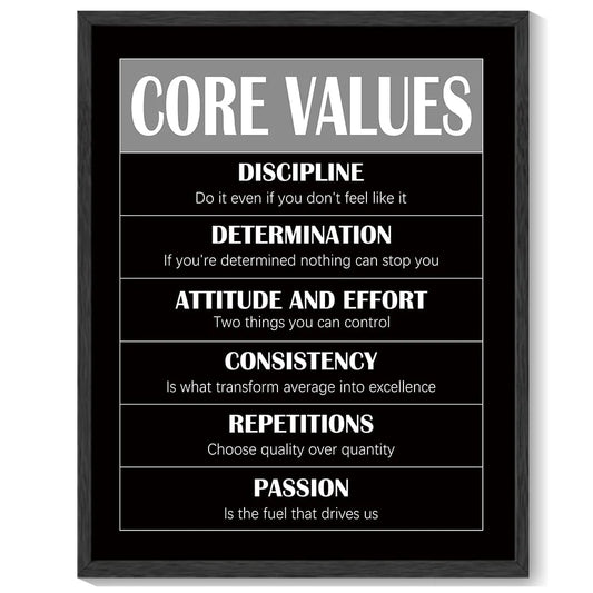 8x10in Black Framed Inspirational Wall Art CORE VALUES Motivational Quote Sayings Office Home Decor Prints Encouraging Positive Posters