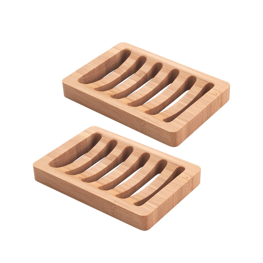 AmazerBath Soap Holder Soap Dish, Bamboo Soap Dish, 2 Pack Wood Soap Holder (Natural Color)