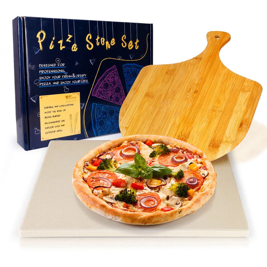 Amzdeal Pizza Stone for Oven and Grill, Pizza Pan with Recipes for Home Cooking Crust Pizza or Bread