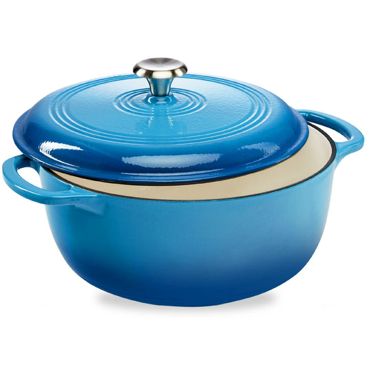 Best Choice Products 6 Quart Cast-Iron Dutch Oven, Heavy-Duty Kitchenware w/ Enamel, Side Handles - Blue