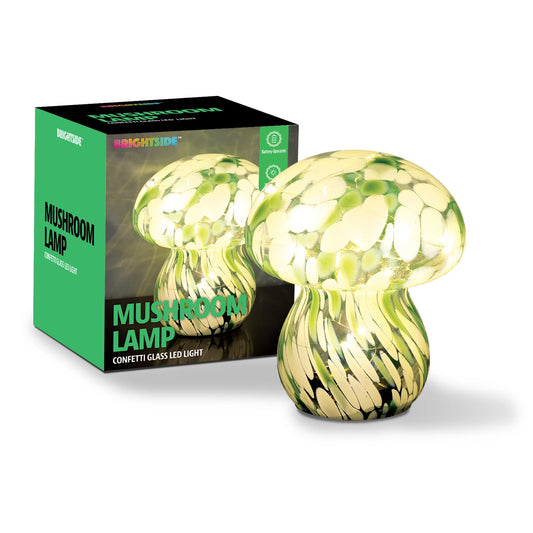 BrightSide Mushroom Confetti Glass Lamp - Sage/White, Battery-Powered Fairy Lights