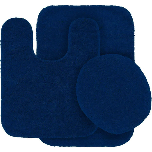 Navy 3 pieces bathroom rug Non-Slip Set bath mats super soft plush with toilet lid cover #6