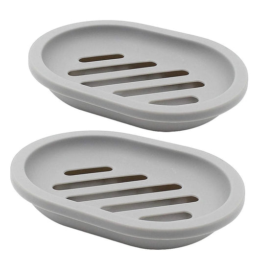 Rirool 2-Pack Soap Dish with Drain, Soap Holder, Soap Saver, Easy Cleaning, Dry, Stop Mushy Soap (Grey)