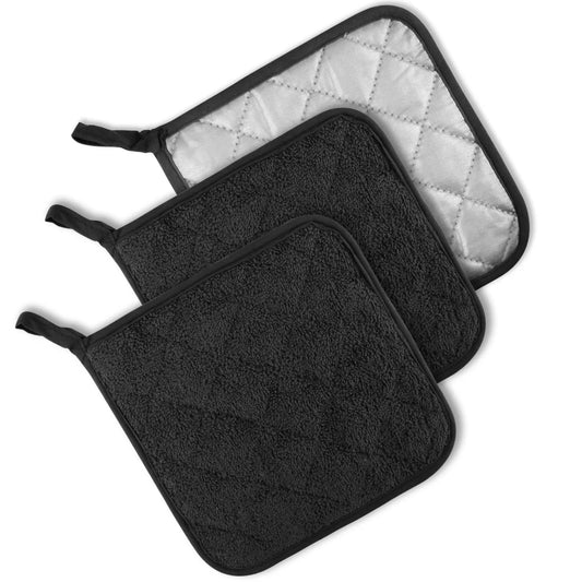 SUGARDAY Kitchen Pot Holders Sets Heat Resistant Pot Holder Cotton Oven Hot Pads for Cooking Baking Set of 3 7x7" Black