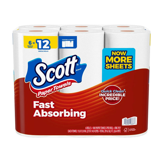 Scott Paper Towels, Choose-A-Sheet, 6 Double Rolls